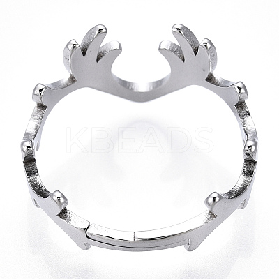 Non-Tarnish 304 Stainless Steel Deer Antler Adjustable Ring for Women X-RJEW-T027-06P-1
