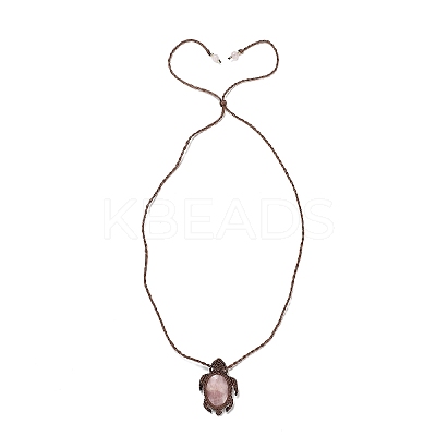 Natural Rose Quartz Tortoise Pendant Necklace NJEW-K258-02F-1