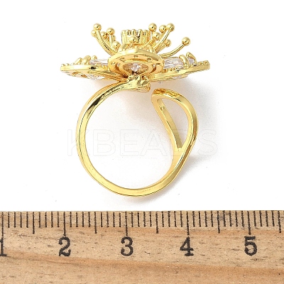Brass Pave Clear Cubic Zirconia Cuff Rings for Women RJEW-S621-01G-1