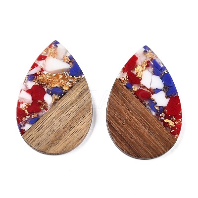 Transparent Resin & Walnut Wood Big Pendants RESI-T058-05H-1