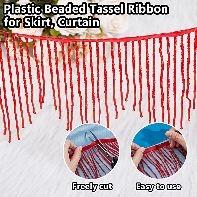 1.8 Yards Glass Beads Fringe Tassel Lace Trim Ribbon OCOR-OC0001-70B-1