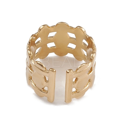 Ion Plating(IP) 304 Stainless Steel Handrail Open Cuff Rings for Women RJEW-G285-28G-1