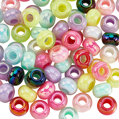 100Pcs UV Plating Rainbow Iridescent Acrylic European Beads MACR-PA0001-27-1
