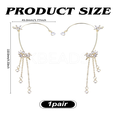 2Pcs 2 Colors Fashionable Tassel Brass Cuff Earrings EJEW-LP0012-13-1