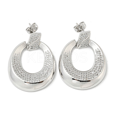 Oval Rack Plating Brass Micro Pave Cubic Zirconia Dangle Stud Earrings EJEW-F331-21P-1