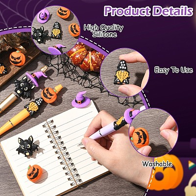8Pcs 4 Styles Halloween Food Grade Silicone Focal Beads SIL-YW0002-17-1