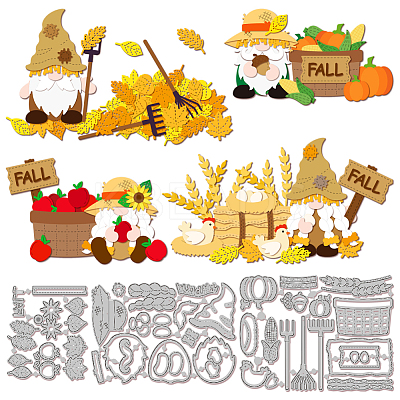 Autumn Theme Farm Gnome Carbon Steel Cutting Dies Stencils DIY-WH0309-2220-1
