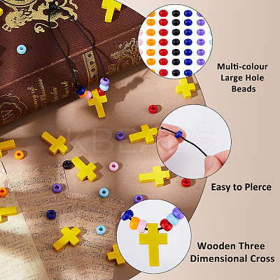 DIY Cross & Rondelle Wood & Acrylic Bracelets Making Kits DIY-FH0007-59-1