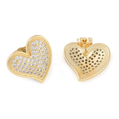 Brass Pave Clear Cubic Zirconia Stud Earrings for Women EJEW-S225-09G-01-1