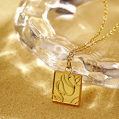 304 Stainless Steel Square Pendant Necklace LS-CP3503-1-1