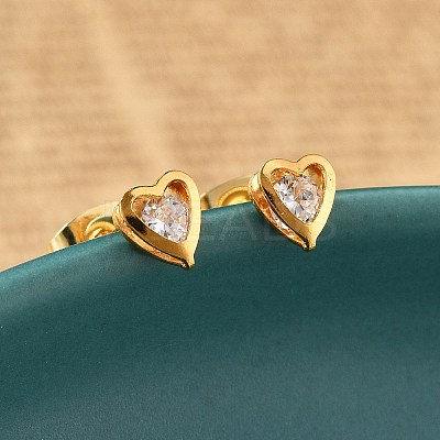 304 Stainless Steel Clear Cubic Zirconia Stud Earrings STAS-E502-02G-01-1