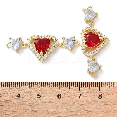 Rack Plating Brass Cubic Zirconia Triple Heart Connector Charm KK-C084-05G-1