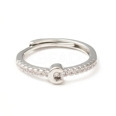 Clear Cubic Zirconia Initial Letter Adjustable Ring RJEW-C052-01P-C-1