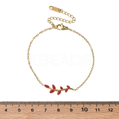 304 Stainless Steel Rhinestone Leaf Link Bracelets SA-CBA5F76-03G-1