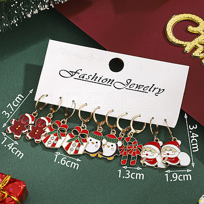5 Pairs Christmas Theme Alloy Enamel Hoop Earrings FS-WG7AF48-25-1