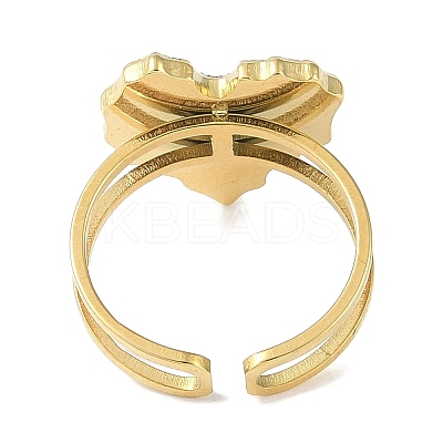 Ion Plating(IP) 304 Stainless Steel Enamel Heart Cuff Finger Rings RJEW-L107-078B-G-1