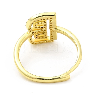 Mixed Color Enamel Initial Letter Adjustable Ring with Clear Cubic Zirconia RJEW-P045-01G-B-1