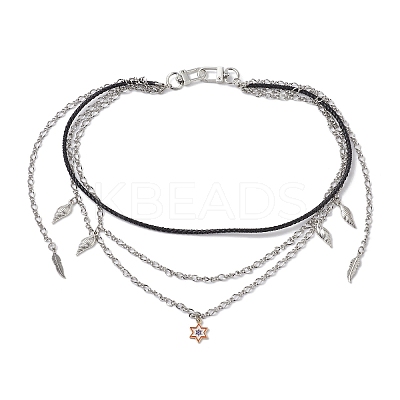 Summer 304 Stainless Steel Figaro Chain & Braided Leather Cord Chain Belts NJEW-C00034-1