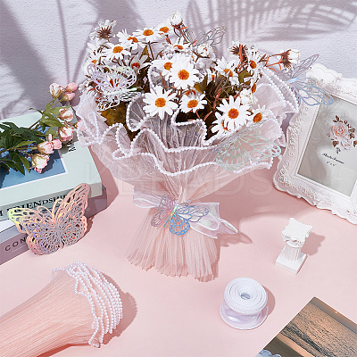 Pleated Polyester Mesh Gift Wrapping Bouquet Packaging for Valentine's Day DIY-UN0006-65B-1