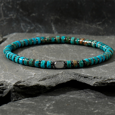Dyed Natural Imperial Jasper & Synthetic Non-magnetic Hematite Beads Stretch Bracelets for Men EG0676-2-1