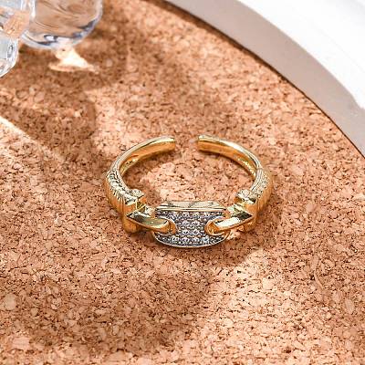 Brass Micro Pave Clear Cubic Zirconia Cuff Finger Rings for Women RJEW-C116-03G-1