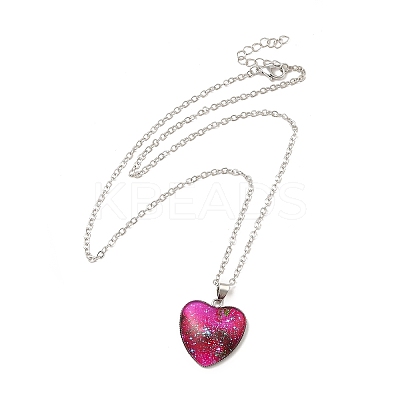 Glass Heart with Cloud Pendant Necklace LS-NJEW-H165-01G-1