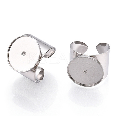 Non-Tarnish 304 Stainless Steel Open Cuff Finger Ring Cabochon Settings STAS-T060-03P-1