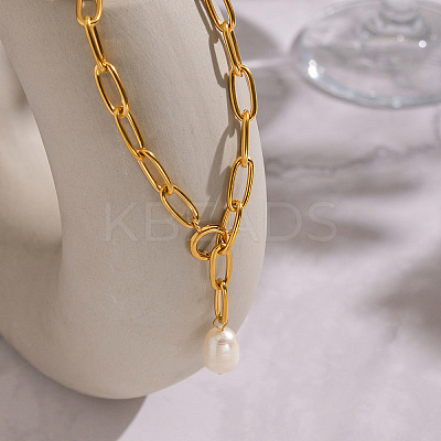 Minimalist Natural Freshwater Pearl Y-shaped Pendant Lariat Necklace 304 Stainless Steel Jewelry EE6125-1