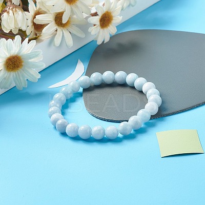 Reiki Crystal Natural Chalcedony Imitation Aquamarine Stretch Bracelets Set for Men Women BJEW-JB06806-01-1