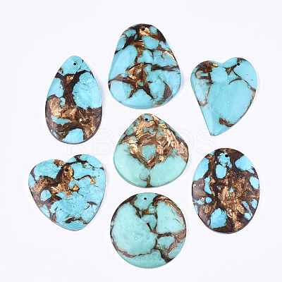 Assembled Natural Bronzite and Synthetic Turquoise Pendants G-S329-033-1