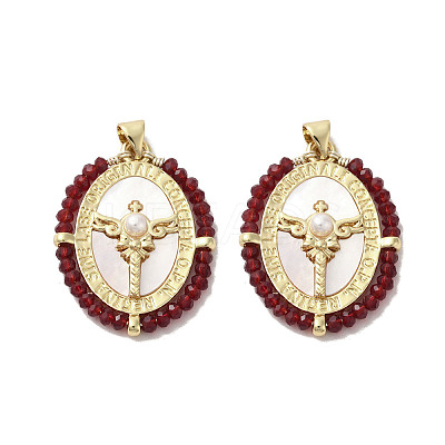 Brass Pave Shell Pendants KK-I708-01D-G-1