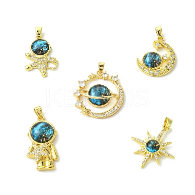 5Pcs 5 Styles Brass Micro Pave Cubic Zirconia Pendants KK-CJ0003-57-1