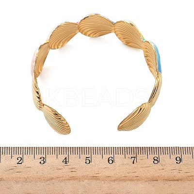 Ocean 304 Stainless Steel Enamel Cuff Bangles for Women BJEW-F518-02D-G-1
