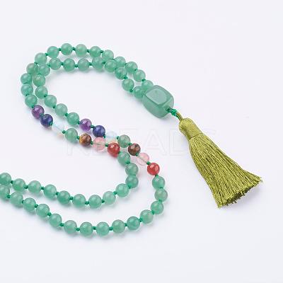 Natural Green Aventurine Tassel Pendant Necklaces NJEW-P193-A06-1