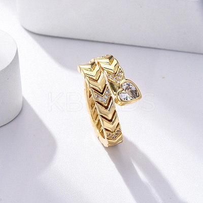 Brass Micro Pave Clear Cubic Zirconia Open Cuff Rings for Women LS-RJEW-G341-05G-02-1