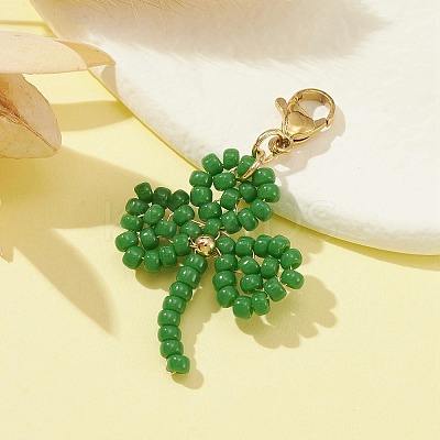 Clover Glass Beaded Pendant Decorations HJEW-TA00033-1