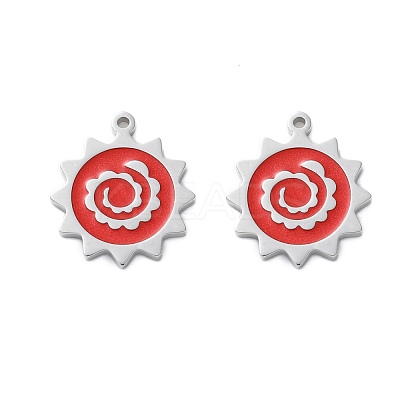 304 Stainless Steel Red Enamel Pendants STAS-M102-66P-1
