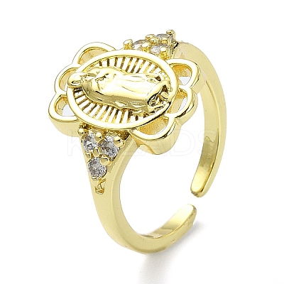 Brass with Cubic Zirconia Open Cuff Ring RJEW-B051-55G-1