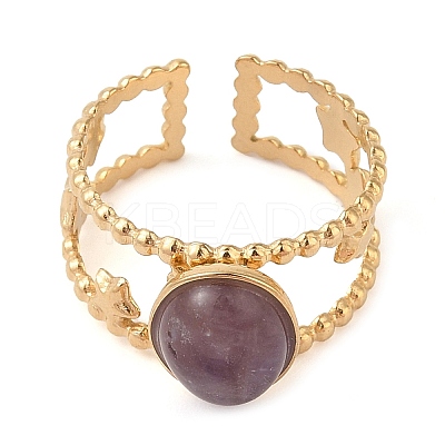 Oval Natural Amethyst Finger Rings RJEW-Z057-11G-04-1