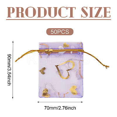 50Pcs Heart Printed Organza Bags OP-TADJ0001-01D-1
