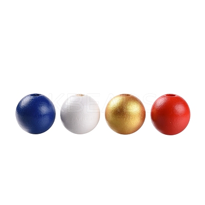 160 Pcs 4 Colors 4 July American Independence Day Painted Natural Wood Round Beads WOOD-LS0001-01A-1