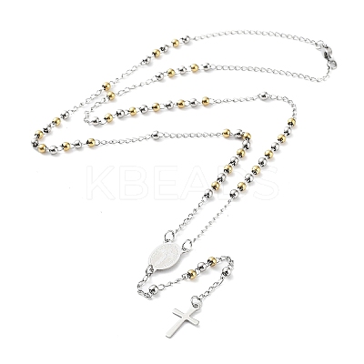 Non-Tarnish 202 Stainless Steel Rosary Bead Necklaces NJEW-D060-01E-GP-1
