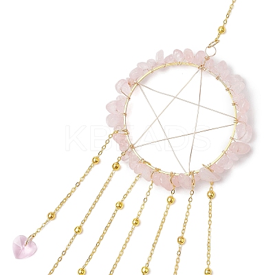 Wire Wrapped Natural Rose Quartz Chips Ring Hanging Ornaments HJEW-JM02371-02-1