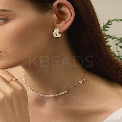 1 Pair Brass Micro Pave Clear Cubic Zirconia Enamel Stud Earrings for Women EJEW-LP0004-70-1