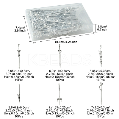 60Pcs 6 Styles Tibetan Style Alloy Big Pendants TIBEP-FS0001-26-1