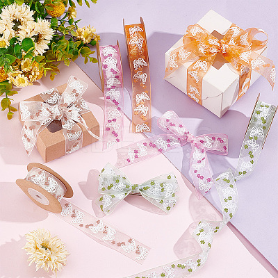 4 Rolls 4 Colors Printed Organza Ribbons SRIB-PH0001-30-1