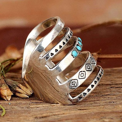 Alloy with Synthetic Turquoise Finger Rings FS-WG0500F-02-1
