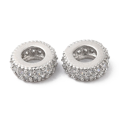 Brass Micro Pave Cubic Zirconia Rondelle European Beads KK-P234-37P-1