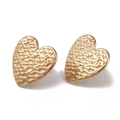 Texture Heart 304 Stainless Steel Stud Earrings for Women EJEW-L283-013G-1