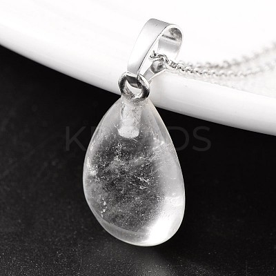 Teardrop Platinum Tone Brass Quartz Crystal Pendants G-F267-02F-1